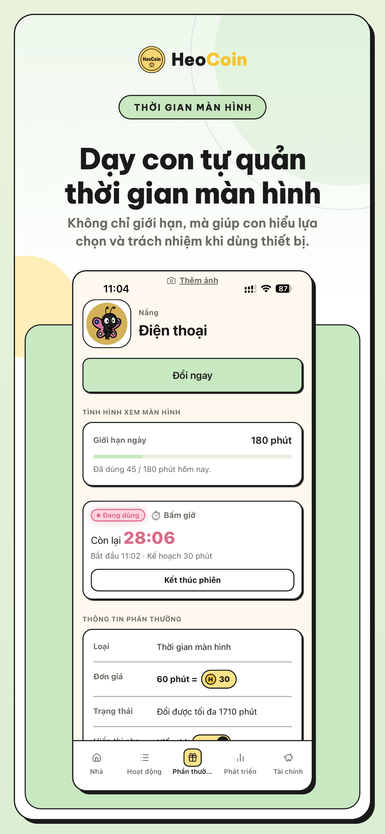 Reward Detail với phiên bấm giờ đang chạy